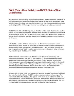 DOLA (Date of Last Activity) and DOFD (Date of First Delinquency)	