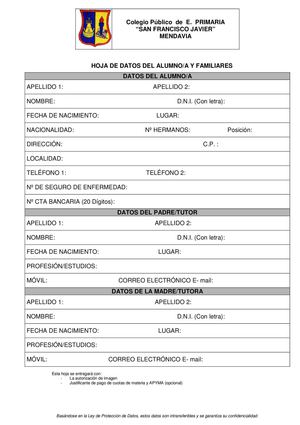matricula c Hoja matrícula Calaméo familiares datos matricula c Hoja matrícula Calaméo familiares datos