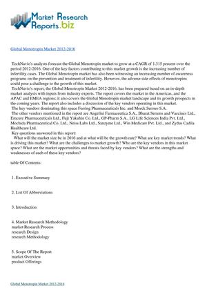  Worldwide Best Report:-Menotropin Market published 2012-2016 Available on MarketResearchreports.biz