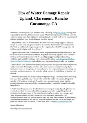 Tips of Water Damage Repair Upland, Claremont, Rancho Cucamonga CA