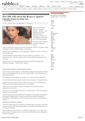 New film tells about the Roma or 'gypsies' - Canada wants to keep out, BY KARL NERENBERG| APRIL 10, 2012