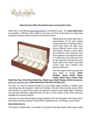 Watch Box Now Offers Wood Watch Boxes at Competitive Prices