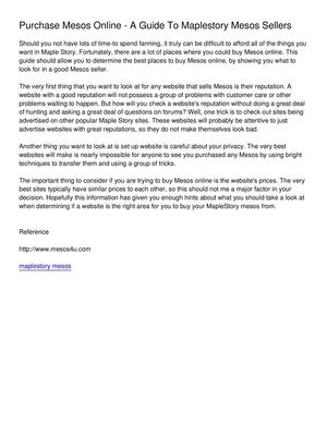 Purchase Mesos Online - A Guide To Maplestory Mesos Sellers