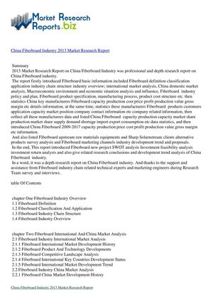  Fiberboard Industry in China Market 2013 by MarketResearchReport.biz