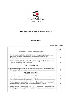 Ille-et-Vilaine - Recueil N° 440 : décisions de la CP du 27/05/2013 et arrêtés