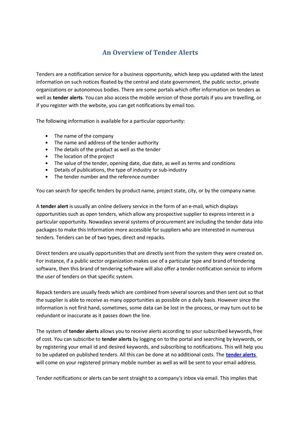 An Overview of Tender Alerts