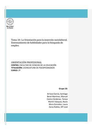 La Orientación para la inserción sociolaboral. Entrenamiento de habilidades para la búsqueda de empleo.
