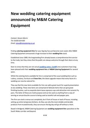 New wedding catering equipment announced by M&M Catering Equipment