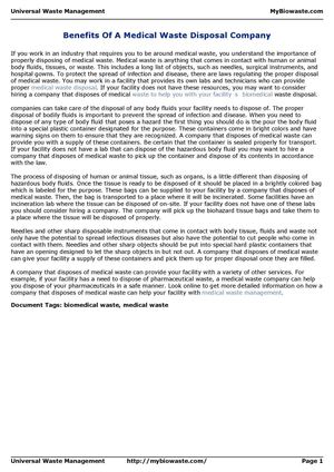 Benefits Of A Medical Waste Disposal Company