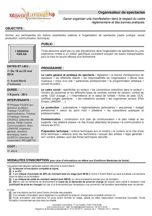Formation organisateur de spectacles - Avant-Mardi