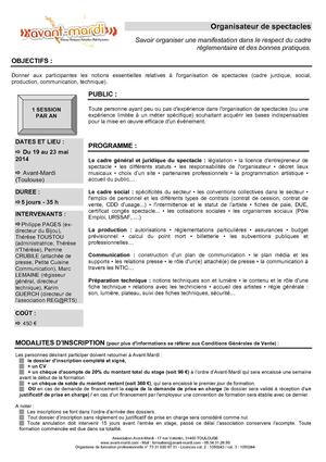 Formation organisateur de spectacles - Avant-Mardi