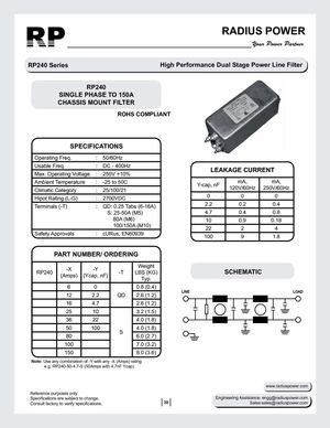 Single Phase EMI Filter Solutions - RP240 Series