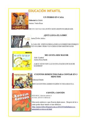 Lecturas recomendadas por ciclo para o verán de 2013