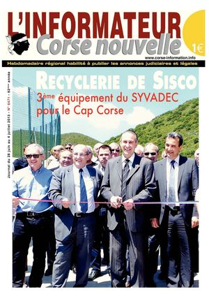 ICN N° 6471 Sans annonces légales ! Recyclerie de SISCO - 3ème équipement du SYVADEC pour le Cap Corse