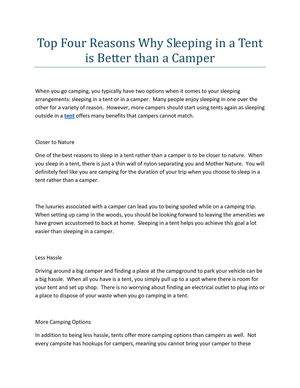 Top Four Reasons Why Sleeping in a Tent is Better than a Camper