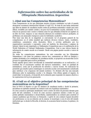 Información sobre la Olimpíada Matemática Argentina