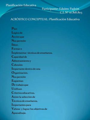 ACRÓSTICO PLANIFICACIÓN  EDUCATIVA 