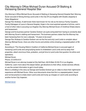 City Attorney's Office Michael Duran Accused Of Stalking & Harassing General Hospital Star