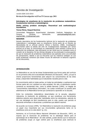 Estrategias de enseñanza de la resolución de problemas matemáticos. Fundamentos teóricos y metodológicos 