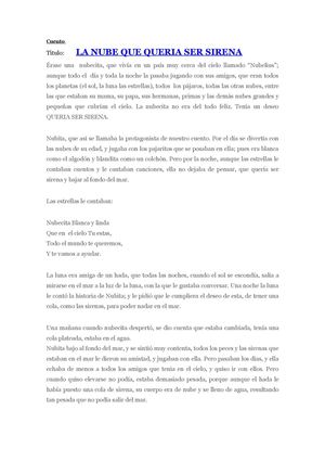 Cuento: LA NUBE QUE QUERÍA SER SIRENA