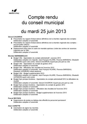 25 juin 2013: compte-rendu du conseil municipal