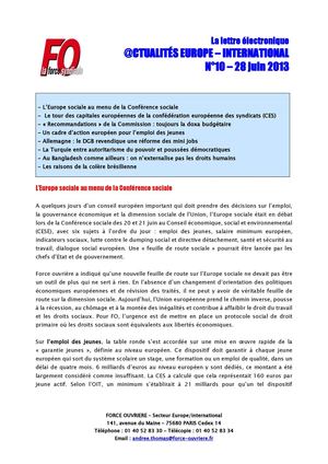 La lettre électronique @ctualités Europe – International n°10 – 28 juin 2013