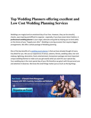 Excellent and Low Cost Wedding Planning Services by kaze Eventz