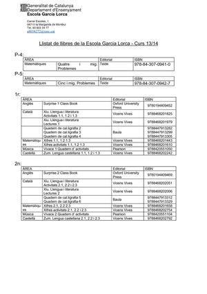 Llistat de llibres de l'Escola Garcia Lorca. 2013-2014