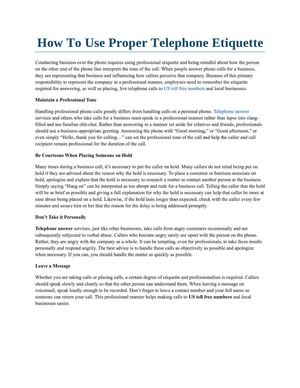 How To Use Proper Telephone Etiquette