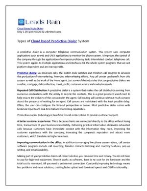 Types of Cloud based Predictive Dialer System