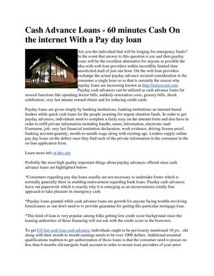 Cash Advance Loans - 60 minutes Cash On the internet With a Pay day loan