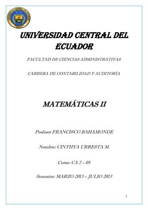 MATEMÁTICAS II - UCE- FCA- CA
