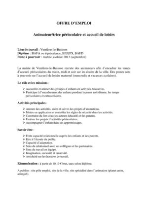 Animateur/trice périscolaire et accueil de loisirs à Verrières-le-Buisson