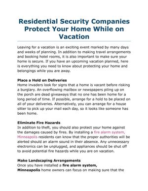 Residential Security Companies Protect Your Home While on Vacation