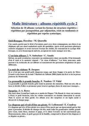 Malle littérature : albums répétitifs cycle 2