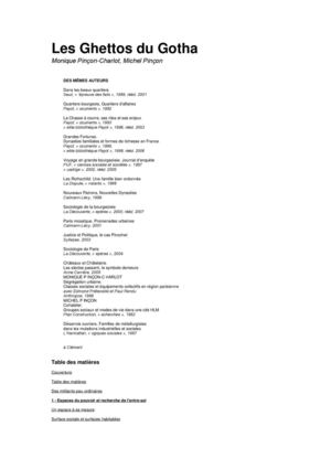 Monique Pinçon-Charlot et Michel Pinçon : les Ghettos du Gotha (comment la bourgeoisie défend ses espaces)