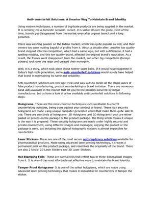 Anti- Counterfeit Solutions, Anti- Counterfeit Labels