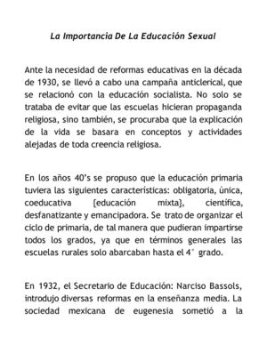 La Importancia De La Educación Sexual