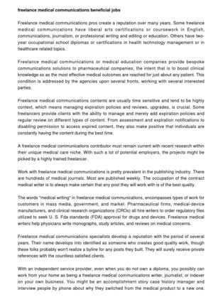 Freelance Medical Communications: Successful Profession