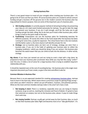 Startup business Plan