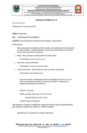CIRCULAR 7 DE JUNIO DE 2013-PROYECTO ONDAS