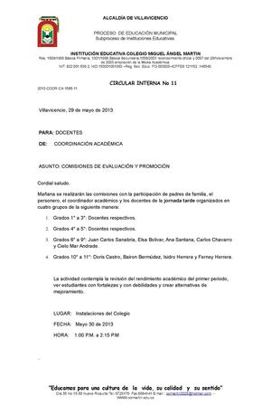 CIRCULAR 29 DE MAYO DE 2013-COMISIONES DE EVALUACIÓN Y PROMOCIÓN