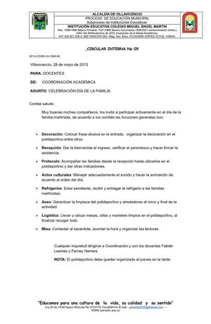 CIRCULAR 28 DE MAYO DE 2013-DIA DE LA FAMILIA