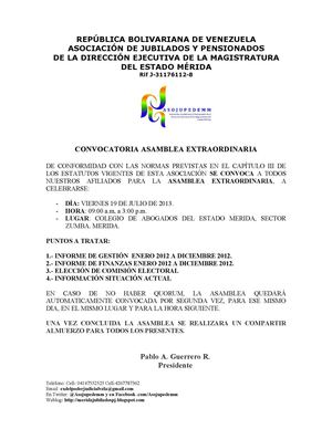 CONVOCATORIA A JUBILADOS Y PENSIONADOS DEL PODER JUDICIAL DE MERIDA, VENEZUELA