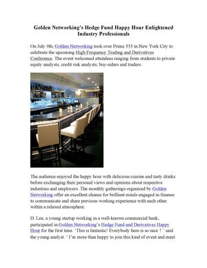 Golden Networking’s Hedge Fund Happy Hour Enlightened Industry Professionals