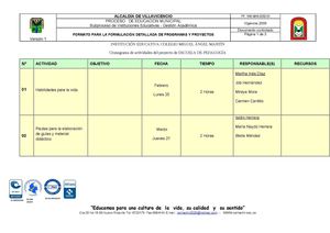 CRONOGRAMA PROYECTO DE PEDAGOGIA 2013