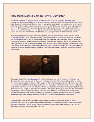 How Much Does it Cost to Rent a Dumpster   