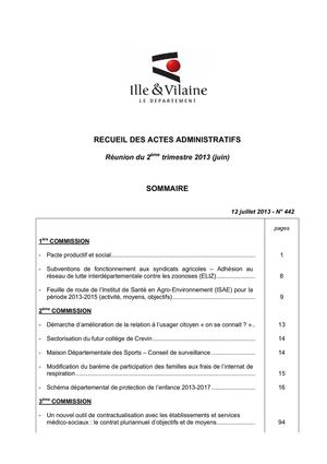 Recueil N° 442 : délibérations de l'Assemblée session du 2ème trimestre 2013 (juin)