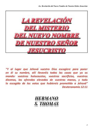 LA REVELACIÓN DEL NUEVO NOMBRE DEL SEÑOR JESUCRISTO