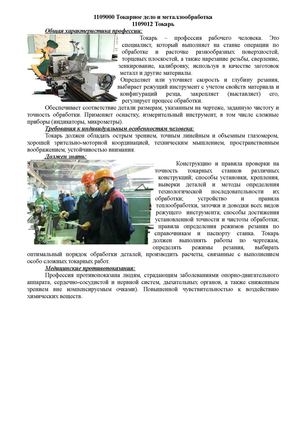 Характеристика профессий